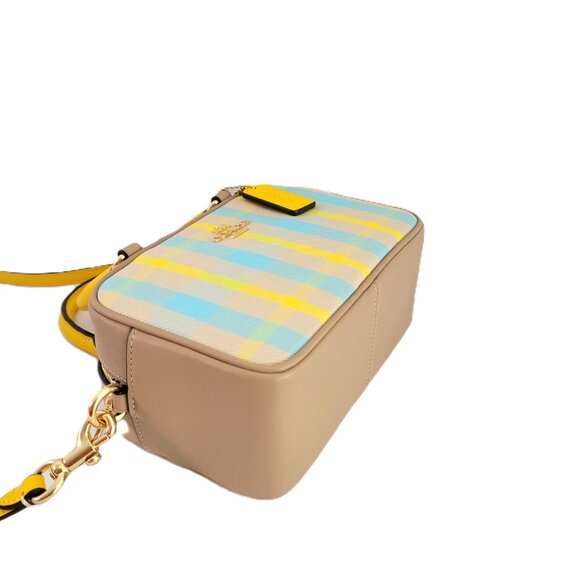 Coach CBI90 Satchel Crossbody Plaid Canvas Leather Bright Maize Small Handbag - Picture 6 of 7